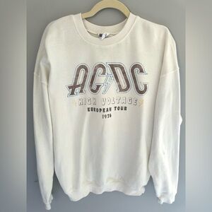 AC/DC Cream Crew Neck Sweater with Vintage Graphics